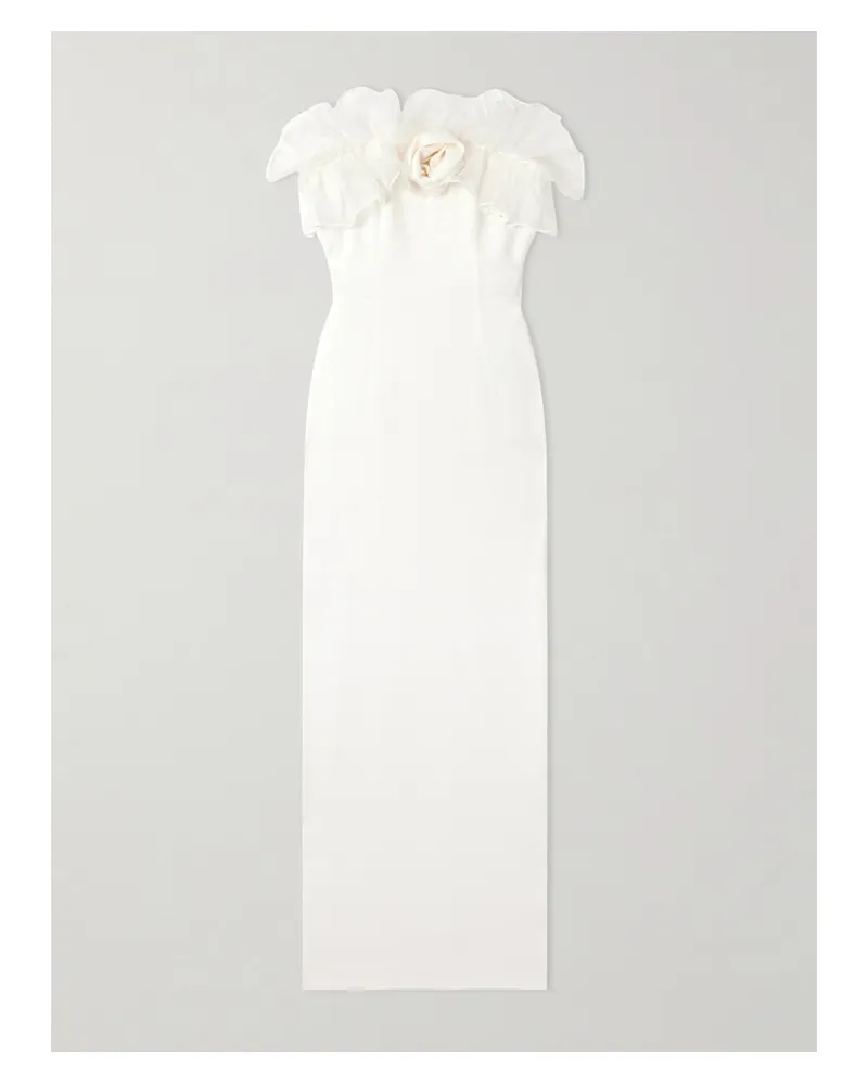 Alessandra Rich Trägerlose Robe Aus Cady Mit Besätzen Aus Seidenorganza, Rüschen Und Applikation - Weiß Weiß