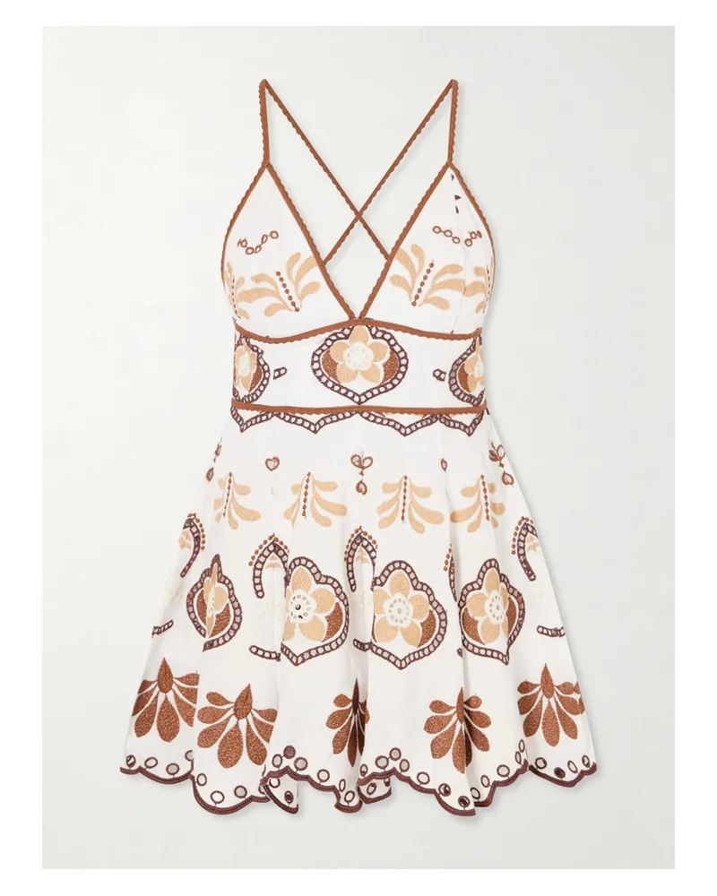 Charo Ruiz Jela Broderie Anglaise Cotton-blend Mini Dress - Brown Brown