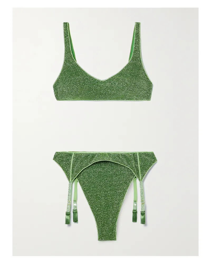 Oséree Lumière Sporty Belt Bikini Aus Stretch-lurex - Grün Grün