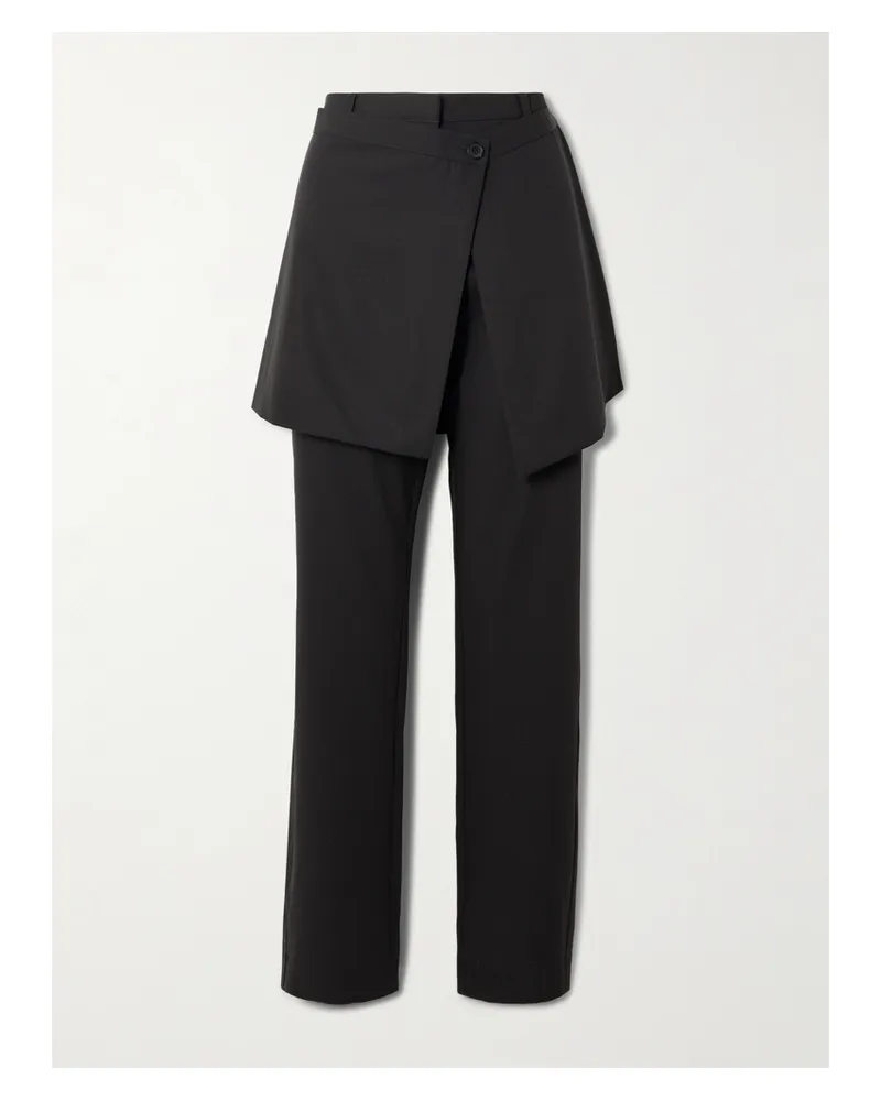 St. Agni Layered Wool Straight-leg Pants - Black Black