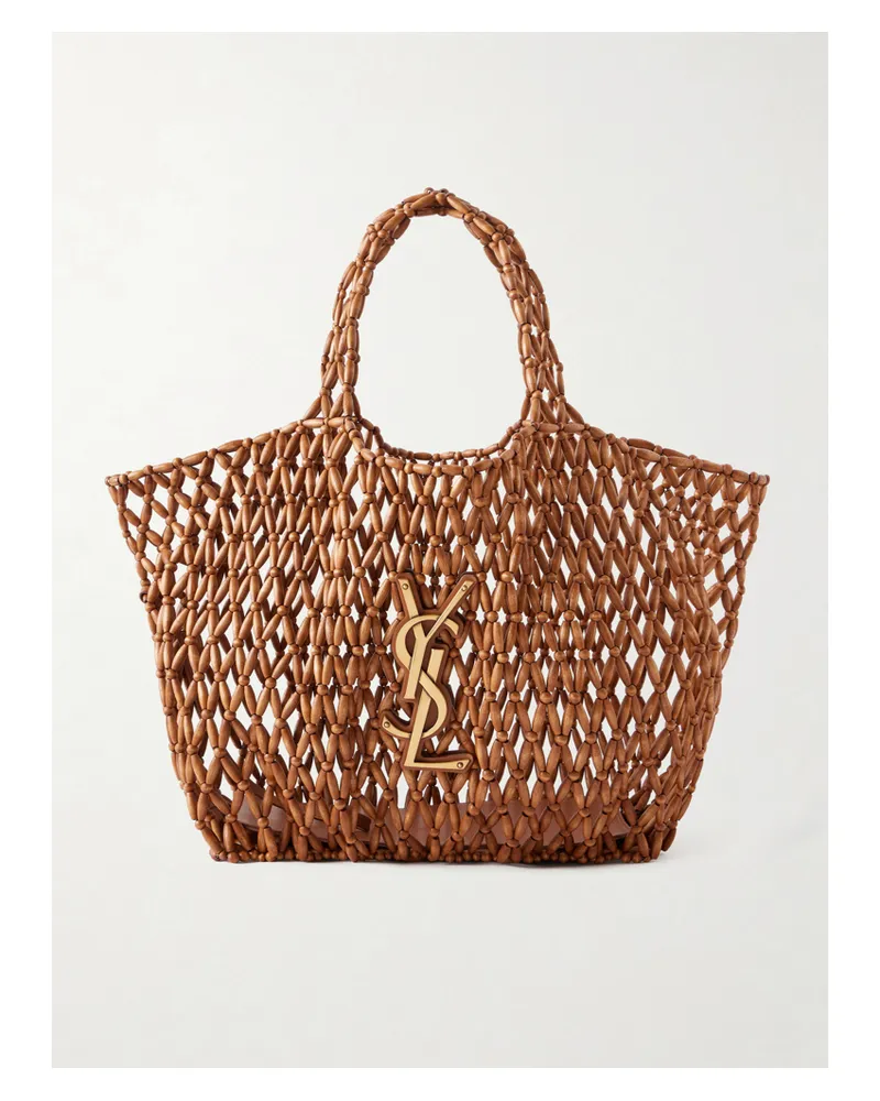 Saint Laurent Icare Beaded Wood Tote - Red Red