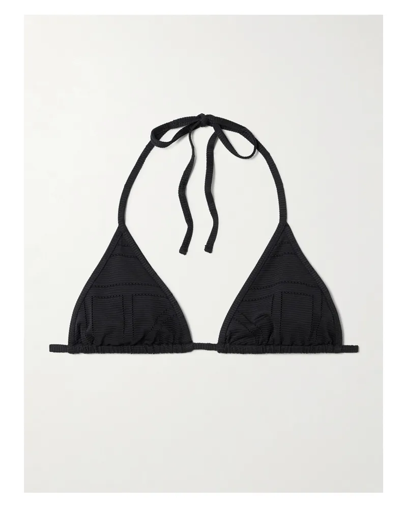 Totême Pointelle-knit Triangle Stretch Recycled Halterneck Bikini Top - Black Black