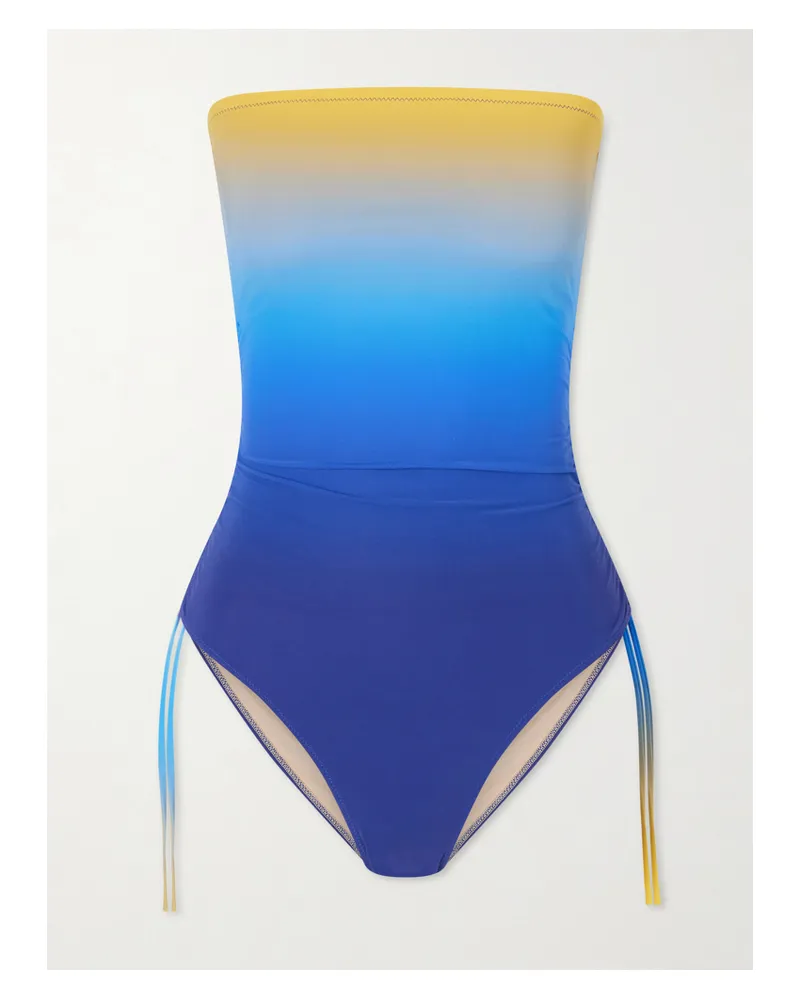 LIDO Sessantadue Strapless Ruched Dégradé Swimsuit - Blue Blue