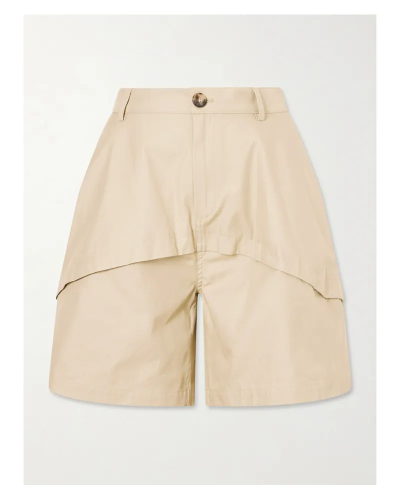 Loewe Paula's Ibiza Paneled Cotton Gabardine Shorts - Neutrals Neutrals