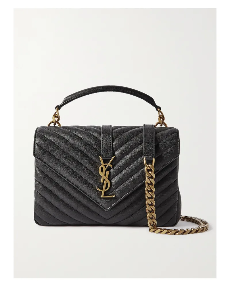 Saint Laurent College Medium Quilted Leather Tote - Black Black