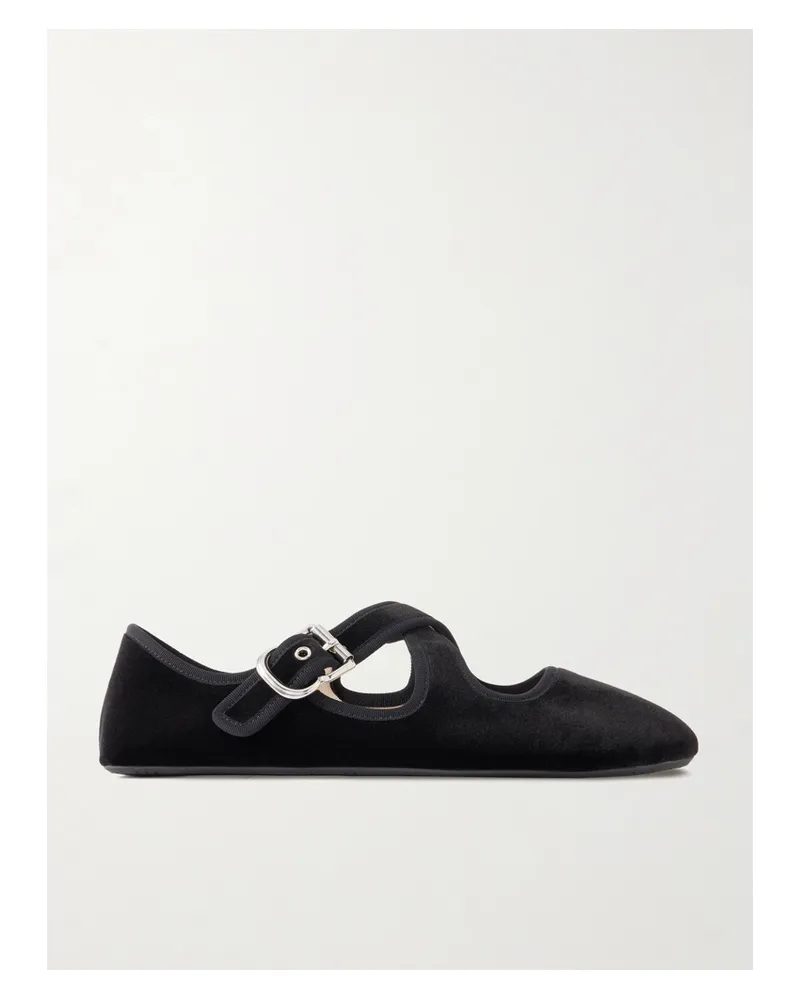 Alaïa Criss Cross Velvet Ballet Flats - Black Black