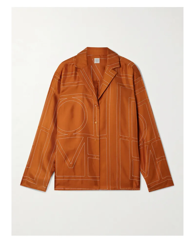 Totême Hemd Aus Seiden-twill Mit Stickereien - Orange Orange