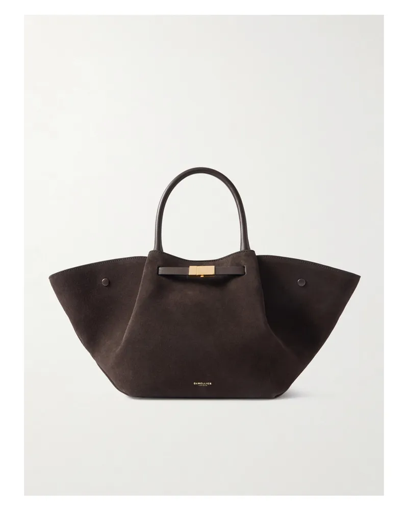 DeMELLIER Midi New York Leather-trimmed Suede Tote - Brown Brown