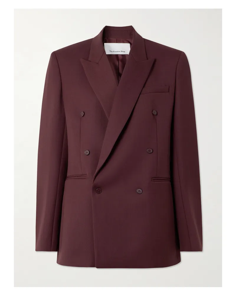 FRANKIE Shop Monterey Oversized Double-breasted Woven Blazer - Burgundy Burgundy