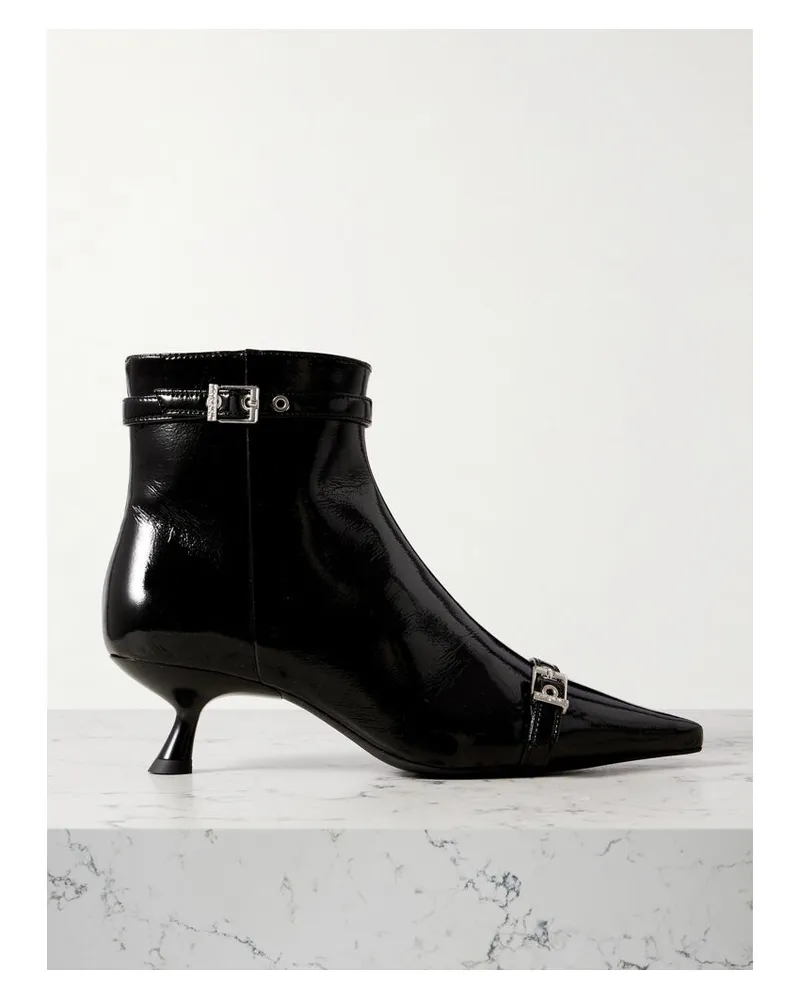 Ganni Ankle Boots Mit Spitzer Kappe Aus Vinyl Mit Schnallen - Schwarz Schwarz