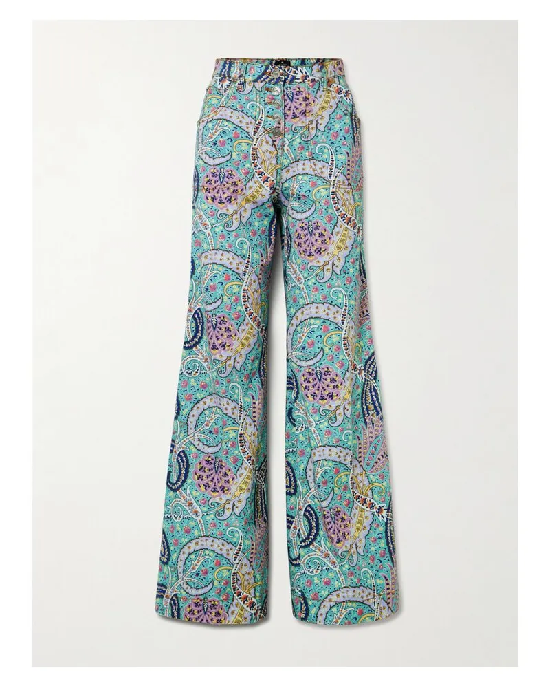 Etro Hoch Sitzende Jeans Mit Weitem Bein Und Paisley-print - Blau Blau