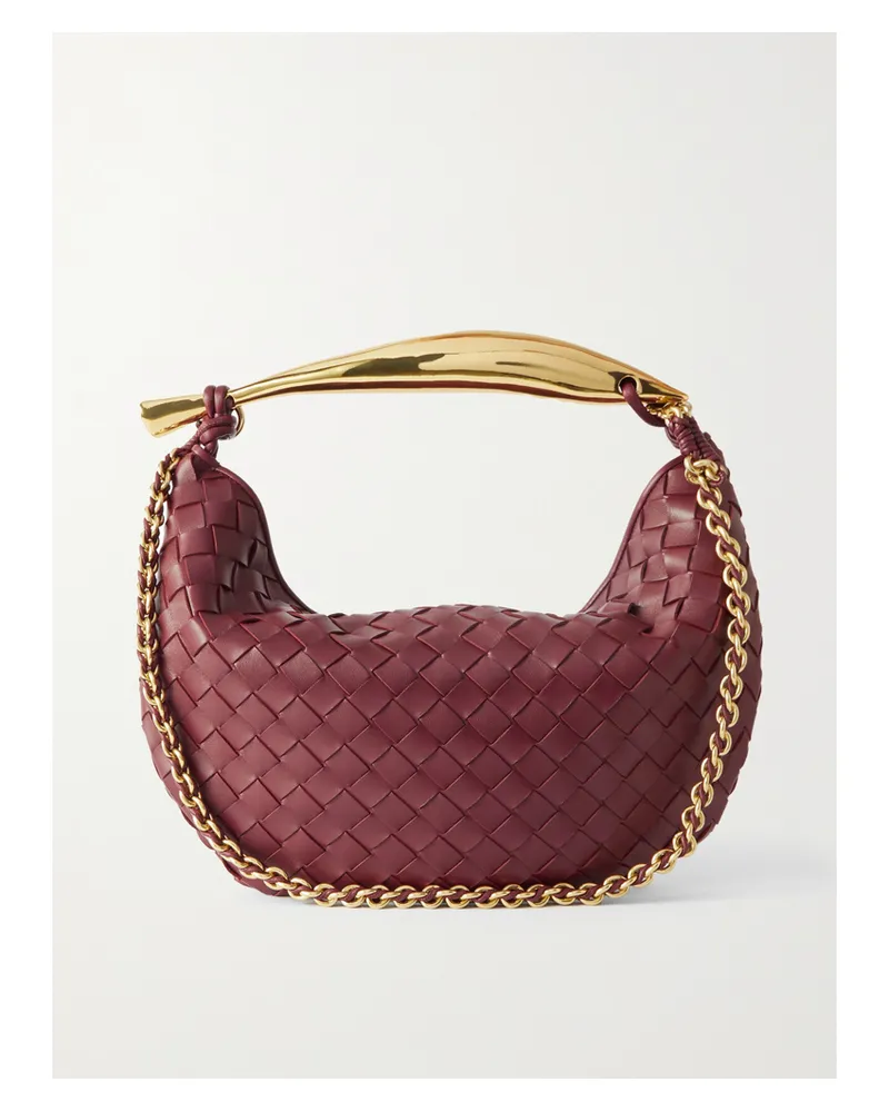 Bottega Veneta Sardine With Chain Small Intrecciato Leather Shoulder Bag - Burgundy Burgundy