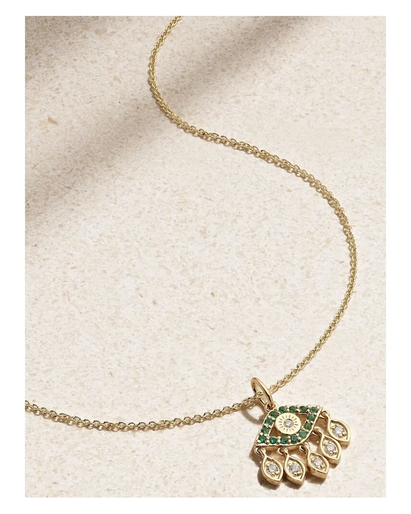 Sydney Evan Evil Eye Kette Aus 14 Karat Gold Mit Smaragden Und Diamanten Gold