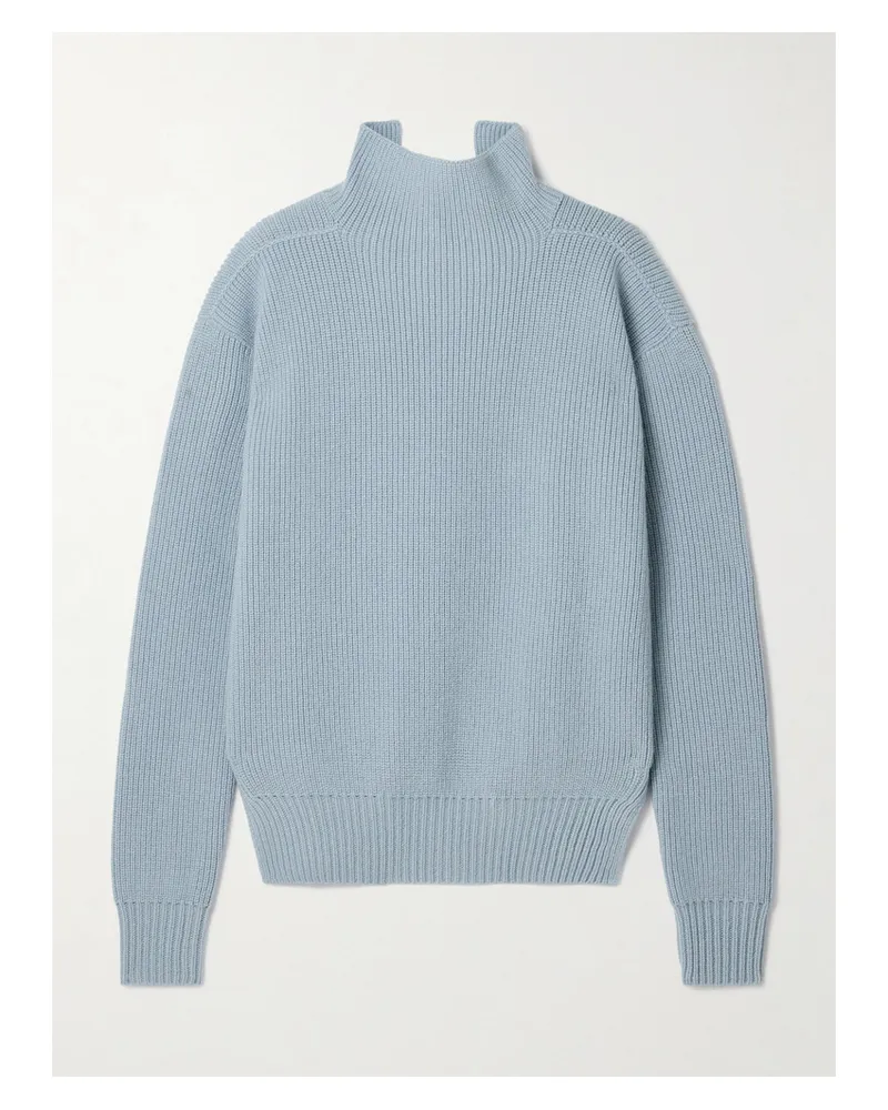 Rick Owens Stehkragenpullover aus Gerippter Wolle Blau