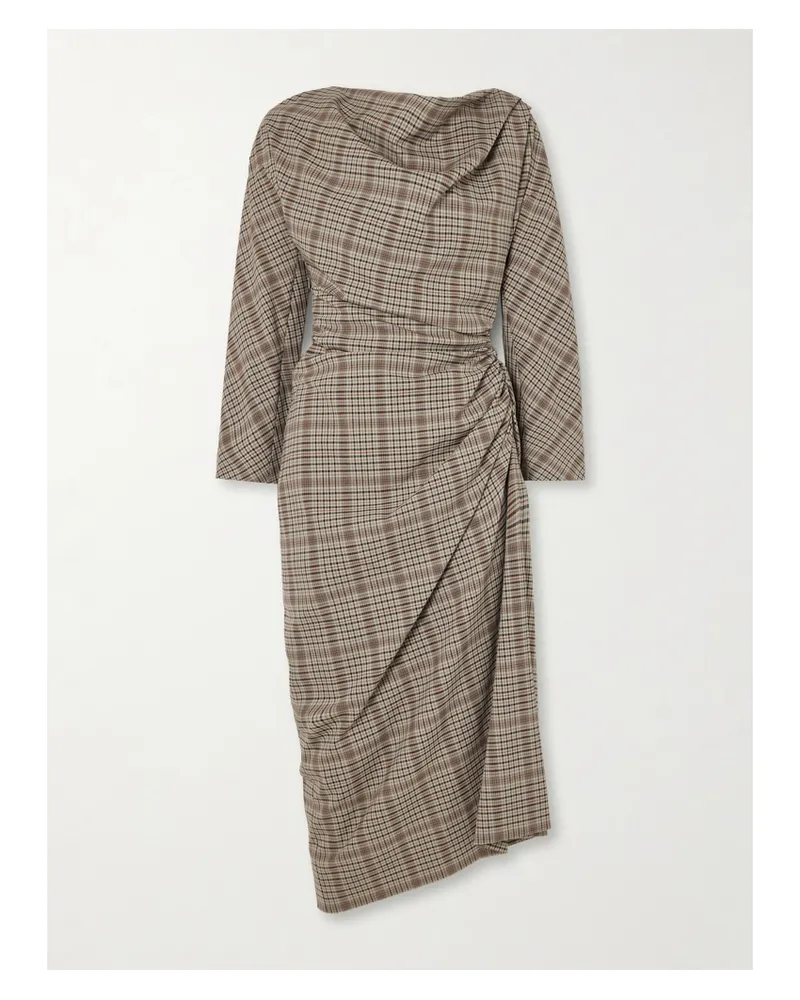 Dries van Noten Midikleid Aus Kariertem Crêpe Mit Raffungen - Braun Braun