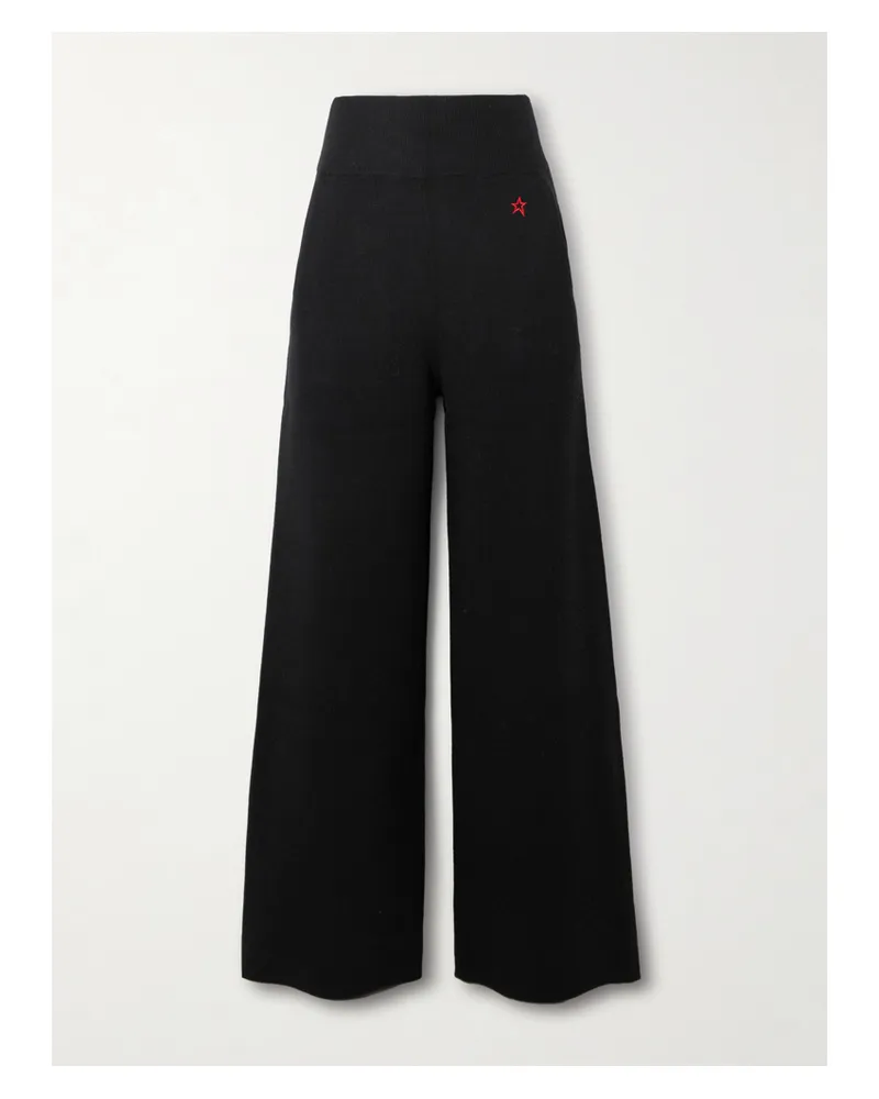 Perfect Moment Gestrickte Hose Mit Weitem Bein Aus Wolle Mit Logostickerei - Schwarz Schwarz