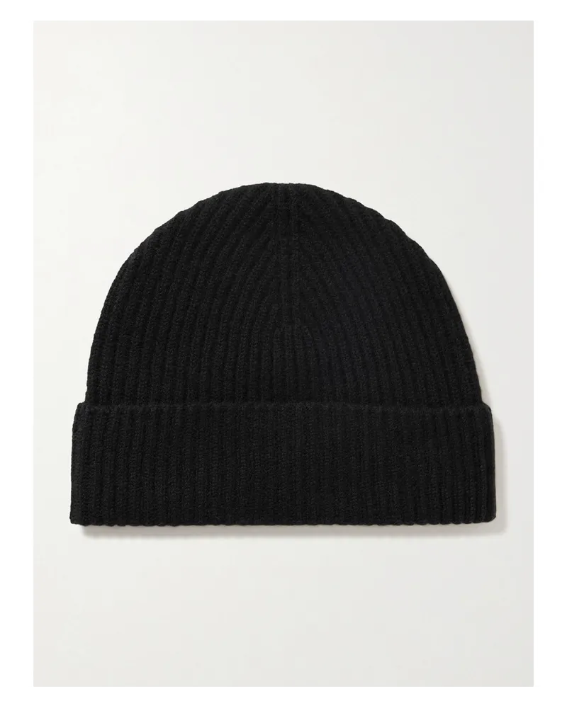 Johnstons of Elgin Beanie aus Geripptem Kaschmir Schwarz