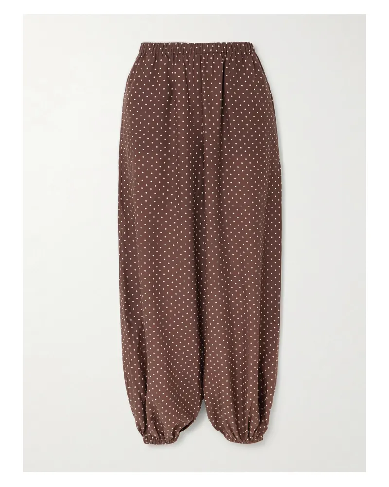 Posse Evie Polka-dot Tencel™ Lyocell Tapered Pants - Brown Brown