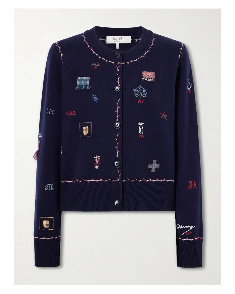 Sea Claira Embroidered Wool Cardigan - Blue Blue