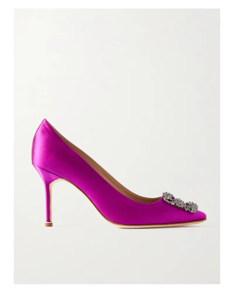 Manolo Blahnik Hangisi 90 Crystal-embellished Satin Pumps - Purple Purple