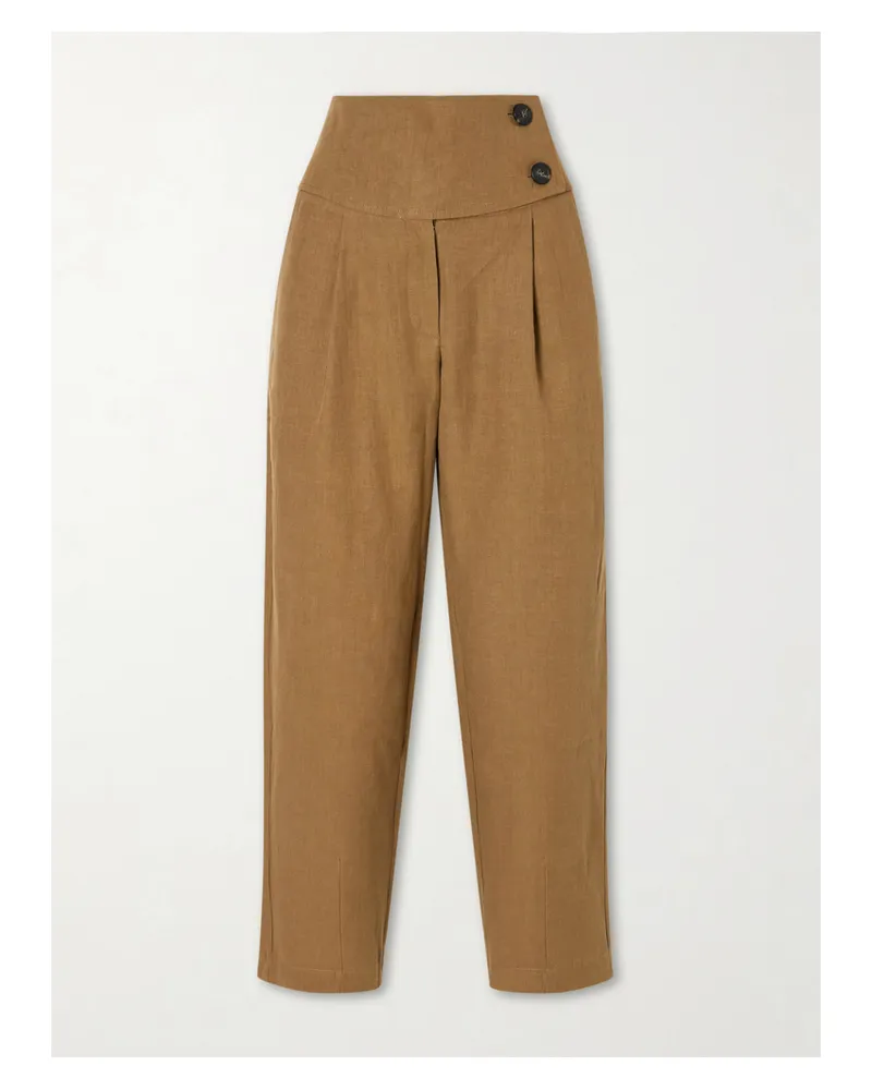 Le Kasha 1918 Dafash High-rise Pleated Linen Straight-leg Pants - Brown Brown
