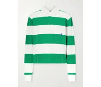 Embroidered Striped Cotton Rugby Shirt - Green