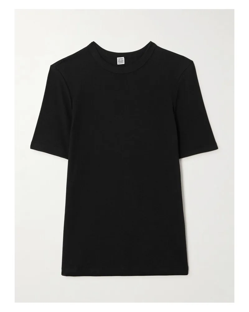 Totême T-shirt Aus Geripptem Stretch-baumwoll-jersey - Schwarz Schwarz