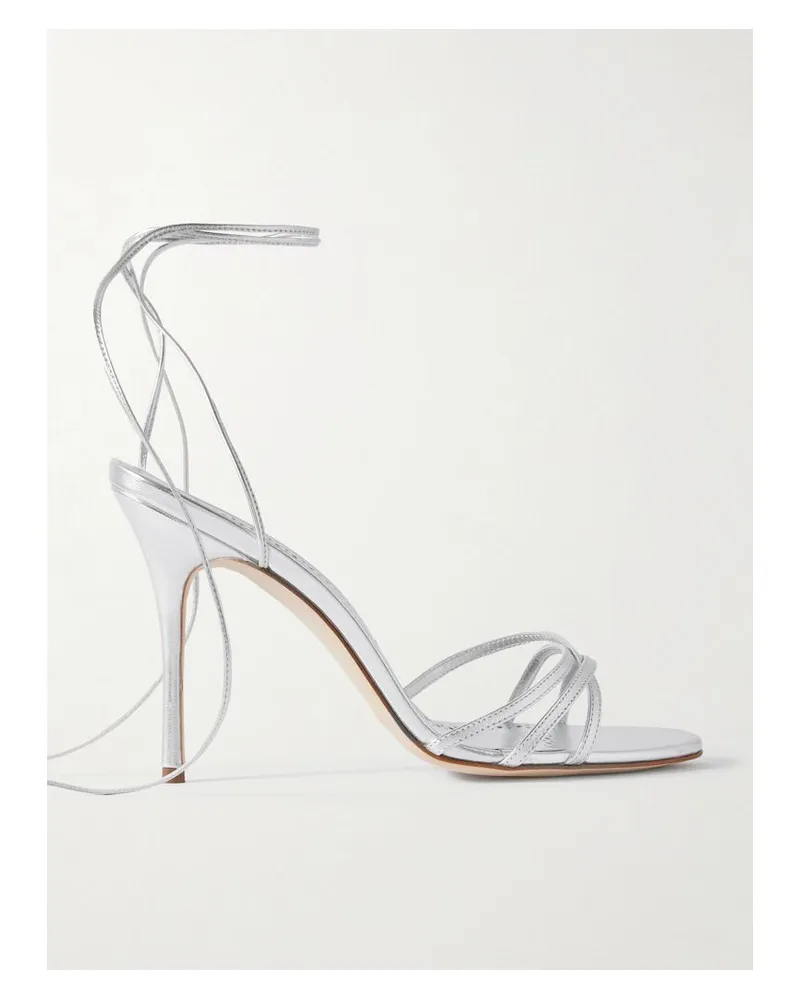 Manolo Blahnik Leva 105 Ledersandalen In Metallic-optik - Silber Silber