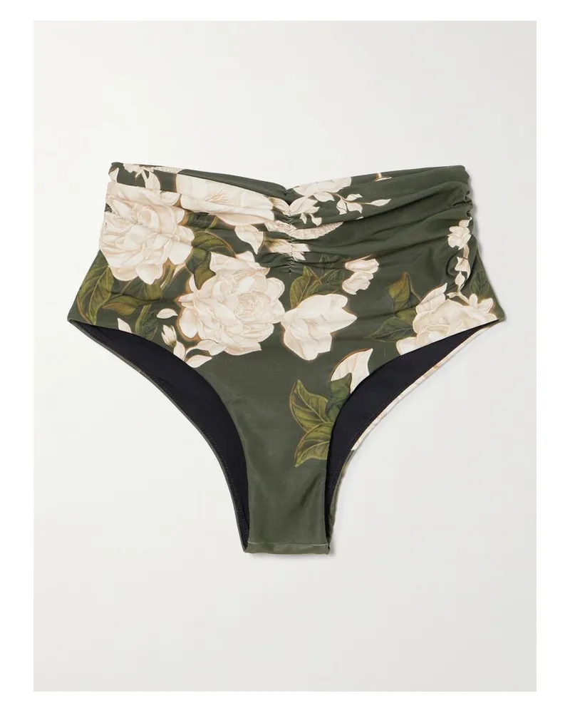 AGUA BENDITA Vaiven Gardenia Bikini-höschen Aus Recyceltem Material Mit Blumenprint Und Raffung - Grün Grün