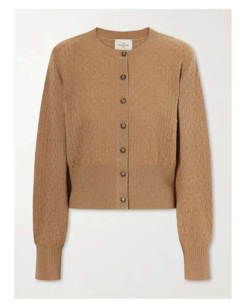 Le Kasha 1918 Gaya Pointelle Knit Cashmere Cardigan - Brown Brown