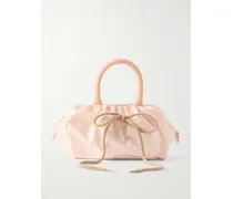 Bow-detailed Leather And Chenille-trimmed Vinyl Tote - Pink