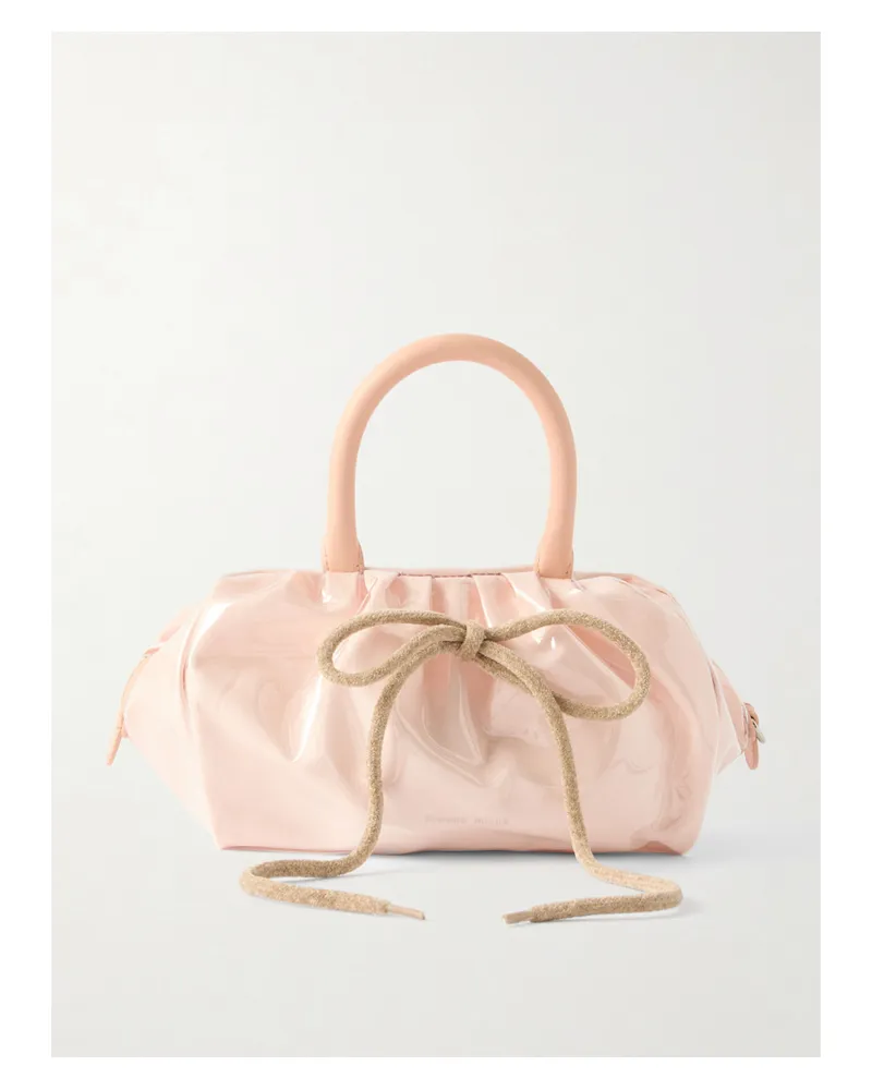 Simone Rocha Bow-detailed Leather And Chenille-trimmed Vinyl Tote - Pink Pink