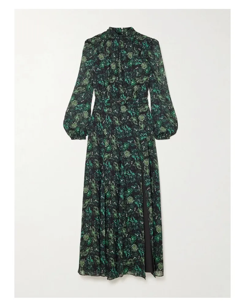 Saloni Jacqui B Midikleid Aus Bedrucktem Seiden-georgette Mit Bindegürtel - Grün Grün