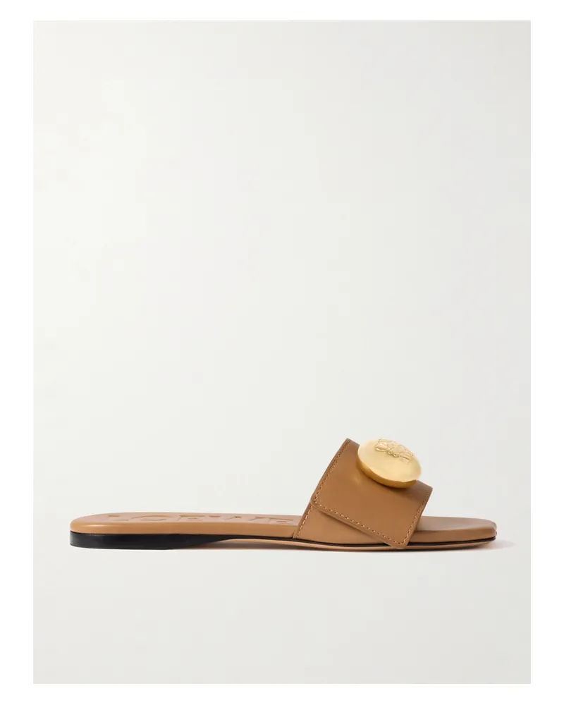 Loewe Pebble Embellished Leather Slides - Brown Brown