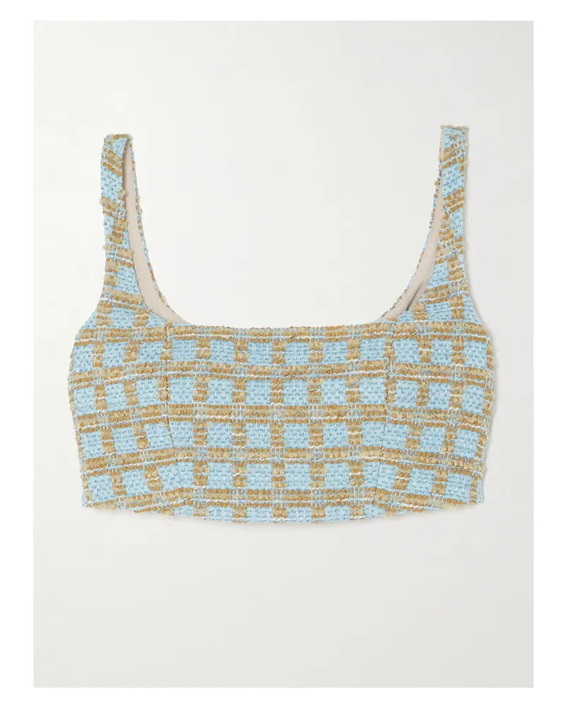 EMILIA WICKSTEAD Lucilia Verkürztes Top Aus Kariertem Bouclé - Blau Blau