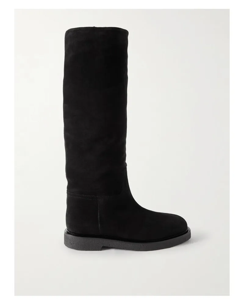 LEGRES Kniehohe Stiefel Aus Veloursleder Mit Shearling-futter - Schwarz Schwarz