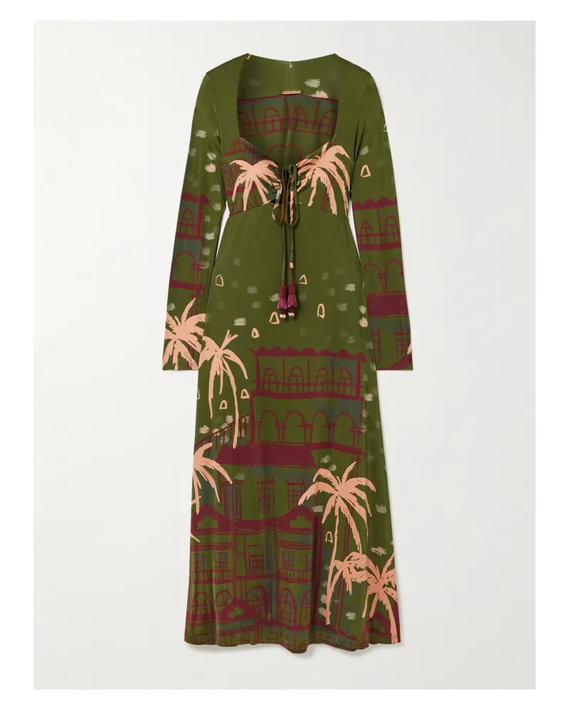 Johanna Ortiz Eternal Tropical Tie-detailed Tasseled Printed Jersey Maxi Dress - Green Green