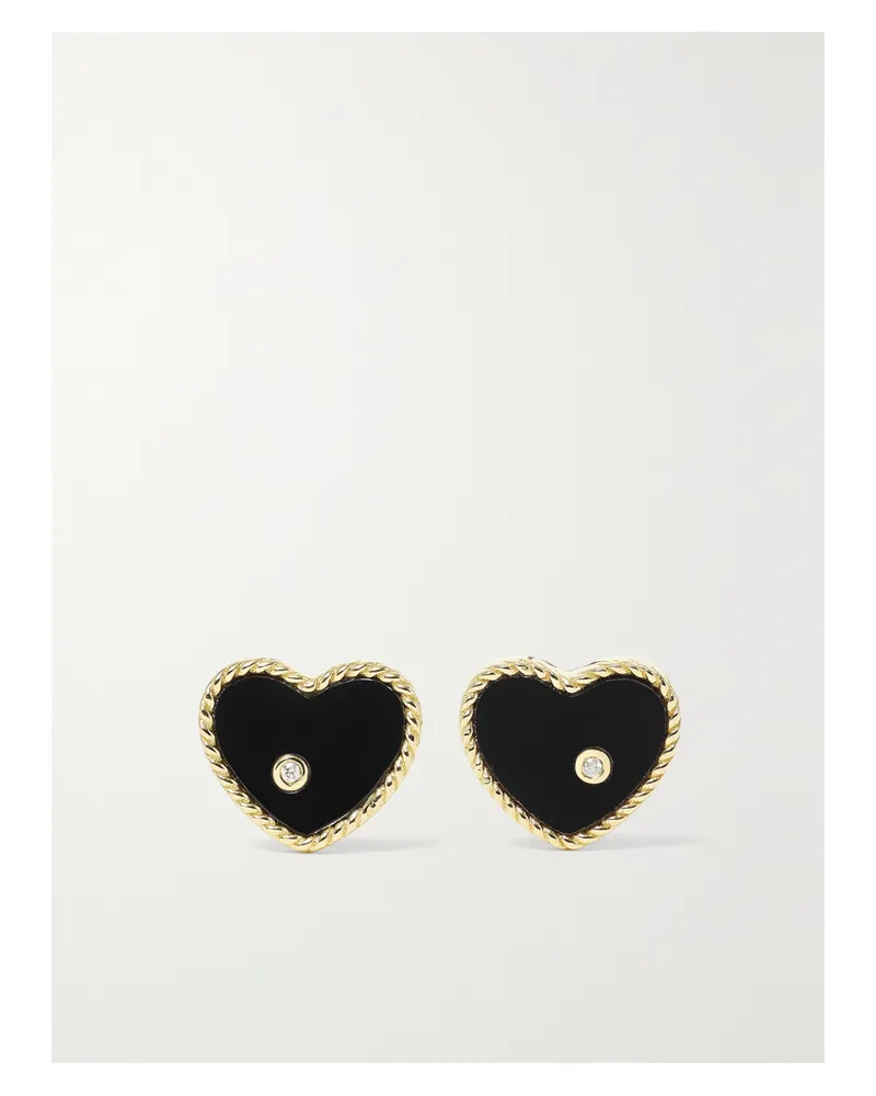 Yvonne Léon Baby Heart 9-karat Gold, Onyx And Diamond Earrings - Black Black