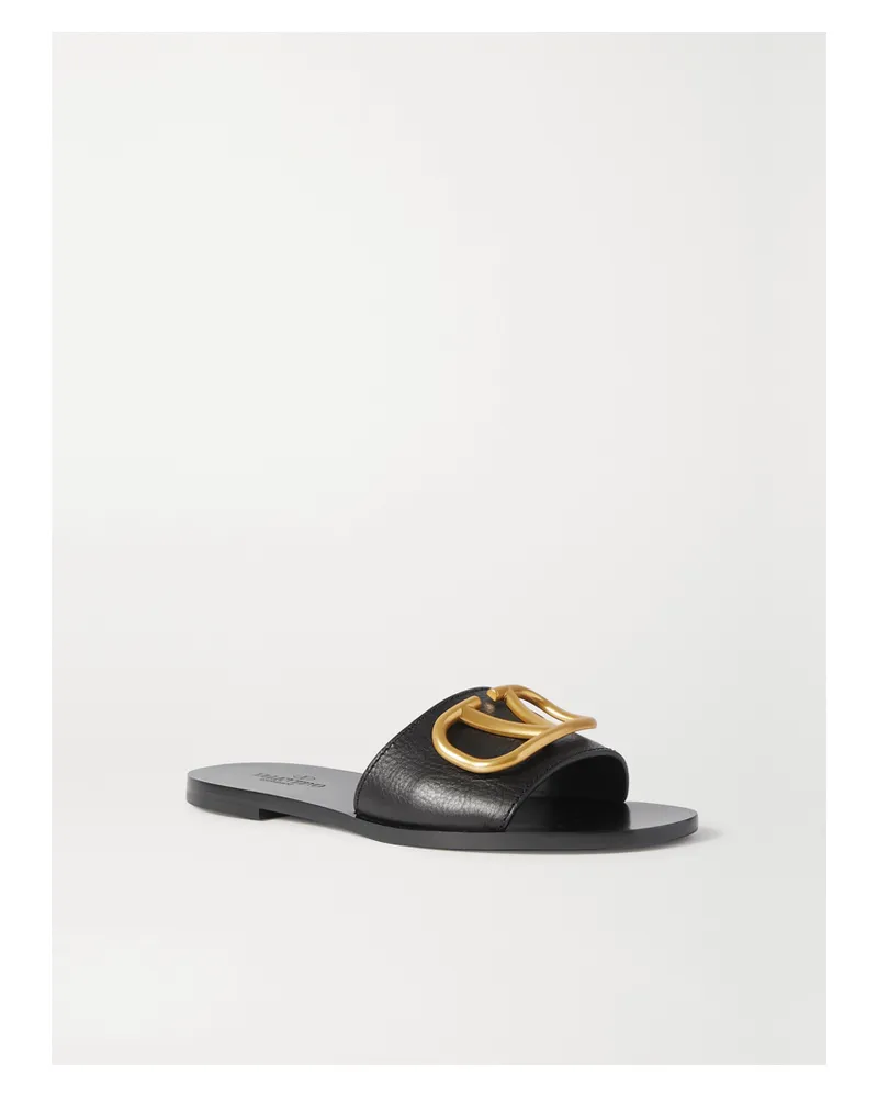 Valentino Garavani Go Logo Pantoletten Aus Leder Mit Logoverzierung - Schwarz Schwarz