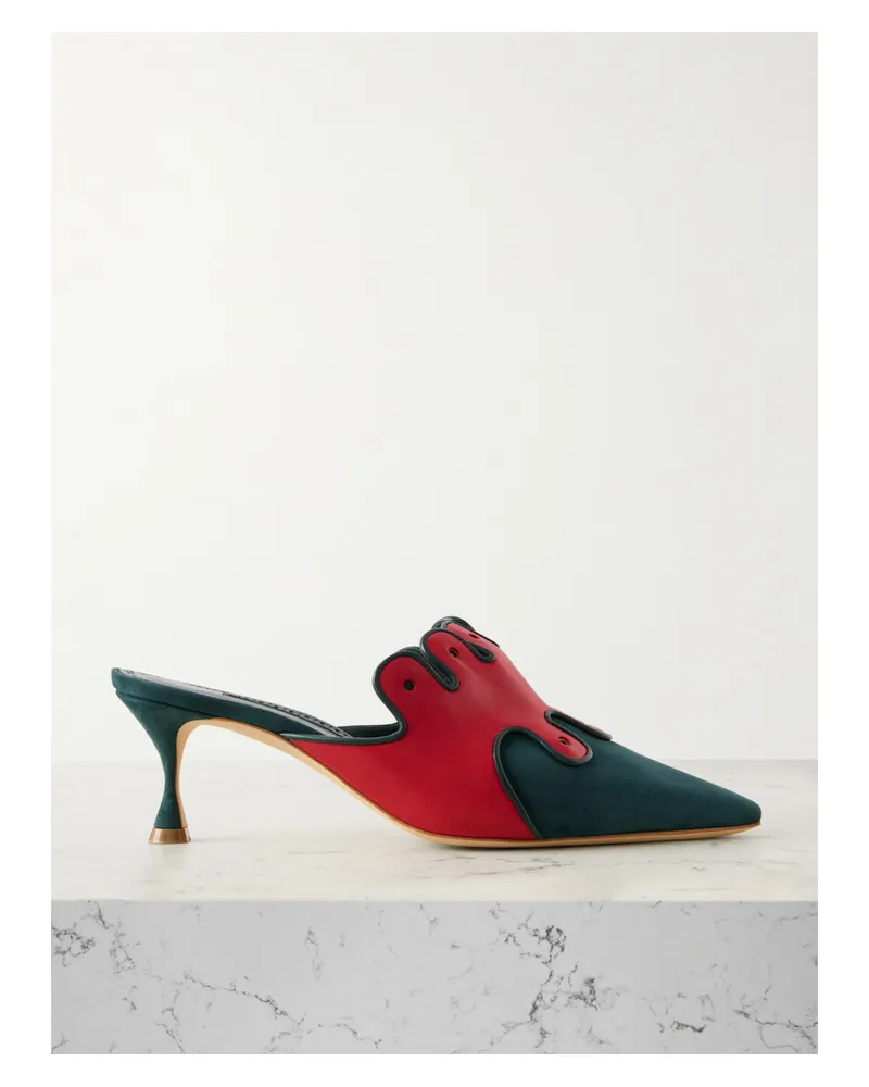Manolo Blahnik Tapansa 50 Mules Aus Veloursleder Mit Lederbesatz - Grün Grün
