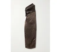 Athena One-shoulder Satin Midi Dress - Brown