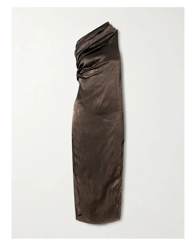 Rick Owens Athena One-shoulder Satin Midi Dress - Brown Brown