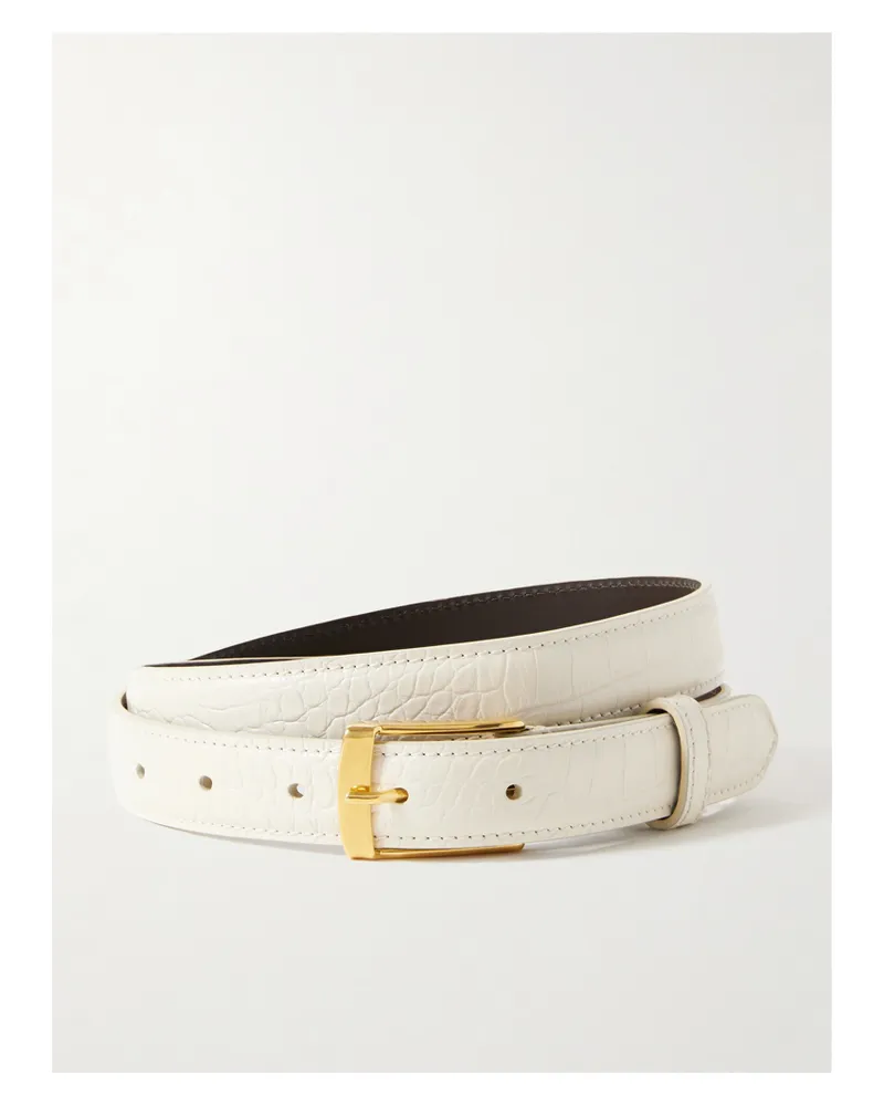 Nili Lotan Dana Croc-effect Leather Belt - Ivory Ivory