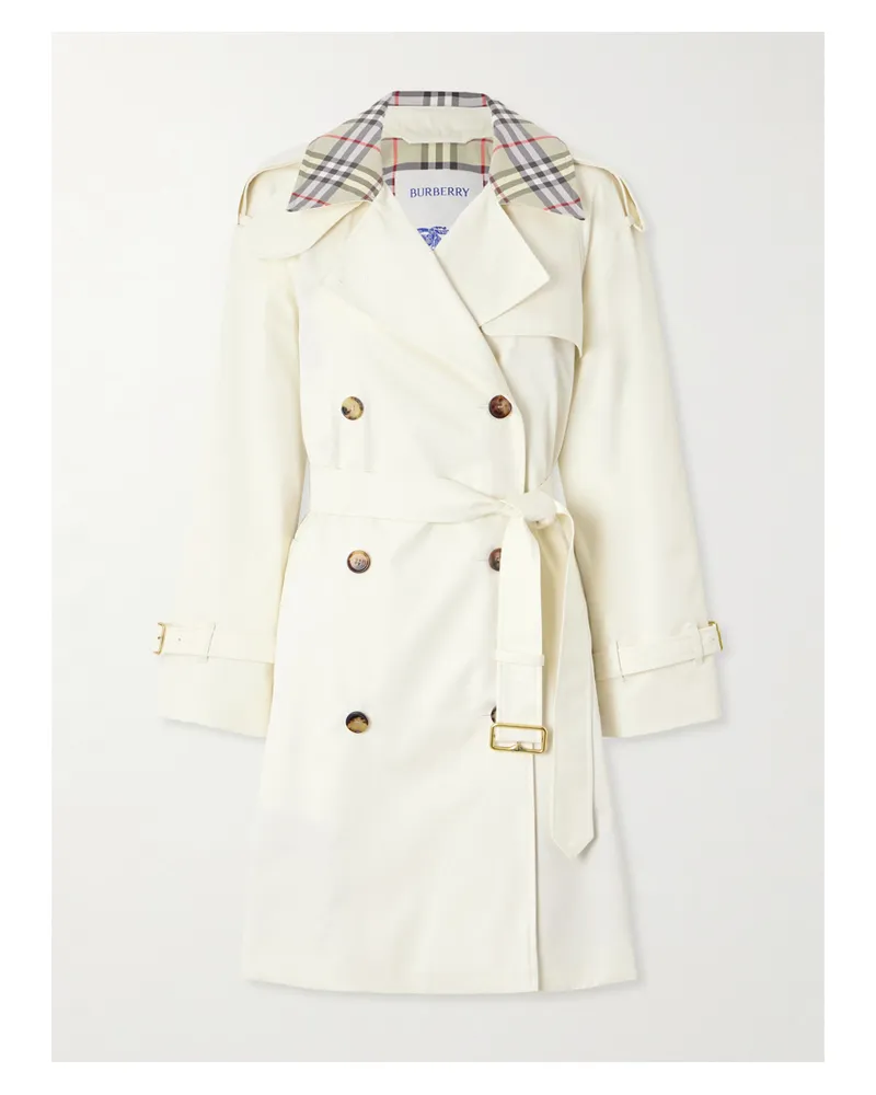 Burberry Doppelreihiger Trenchcoat Aus Baumwollgabardine Mit Karomuster - Weiß Weiß