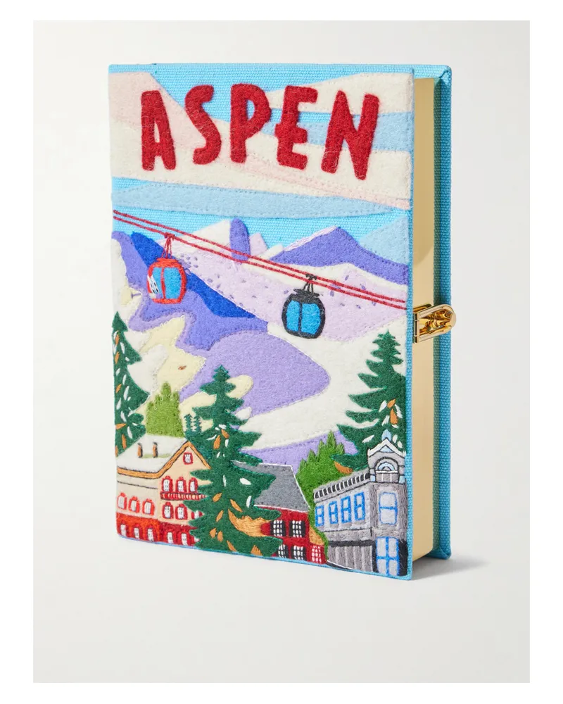 Olympia Le-Tan Aspen Embroidered Appliquéd Canvas Clutch - Blue Blue