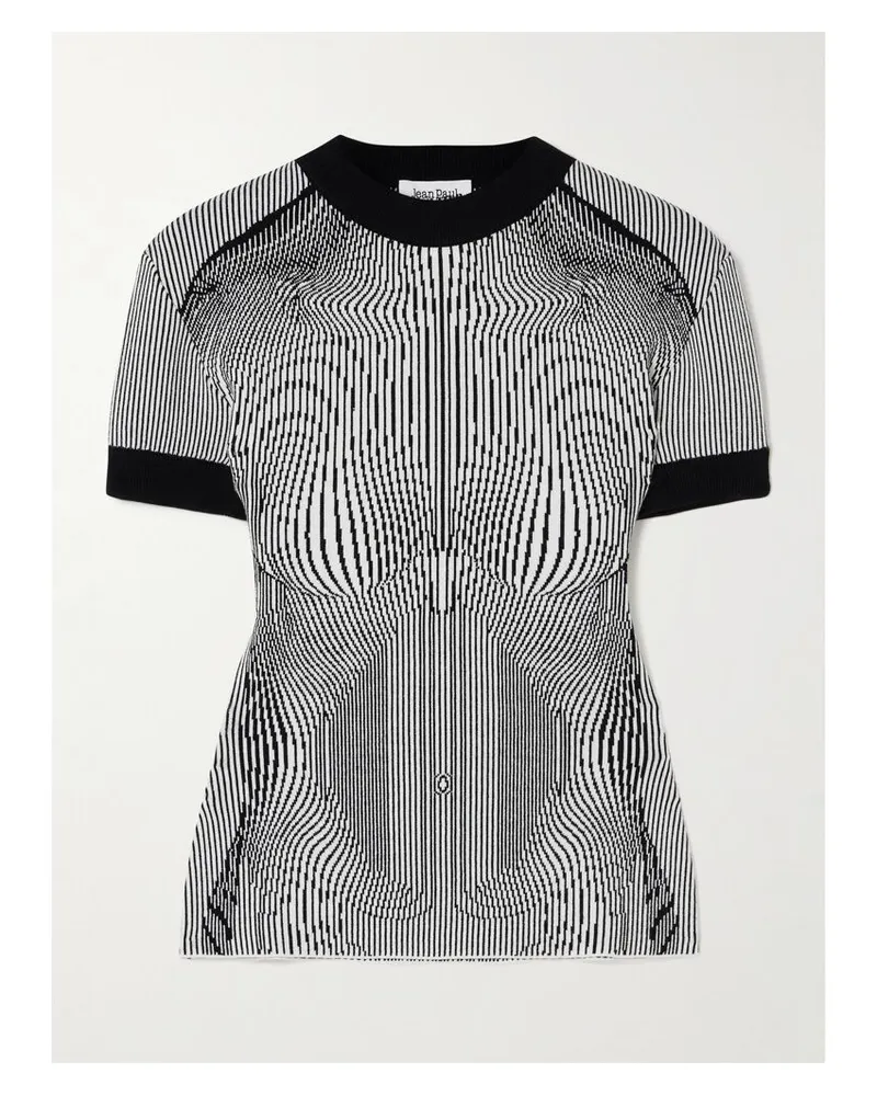Jean Paul Gaultier T-shirt Aus Jacquard-strick Mit Trompe-l'œil-streifen - Grau Grau
