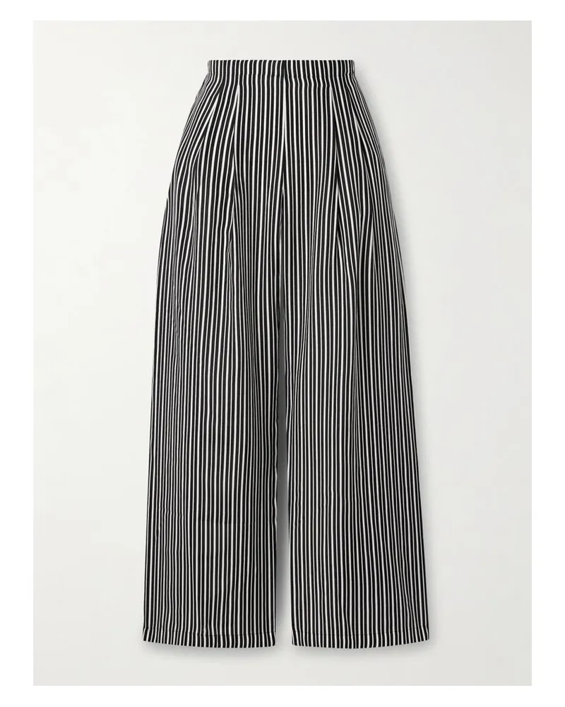 Maria Mcmanus Gestreifte Bundfaltenhose Mit Geradem Bein Aus Recyceltem Crêpe De Chine - Schwarz Schwarz