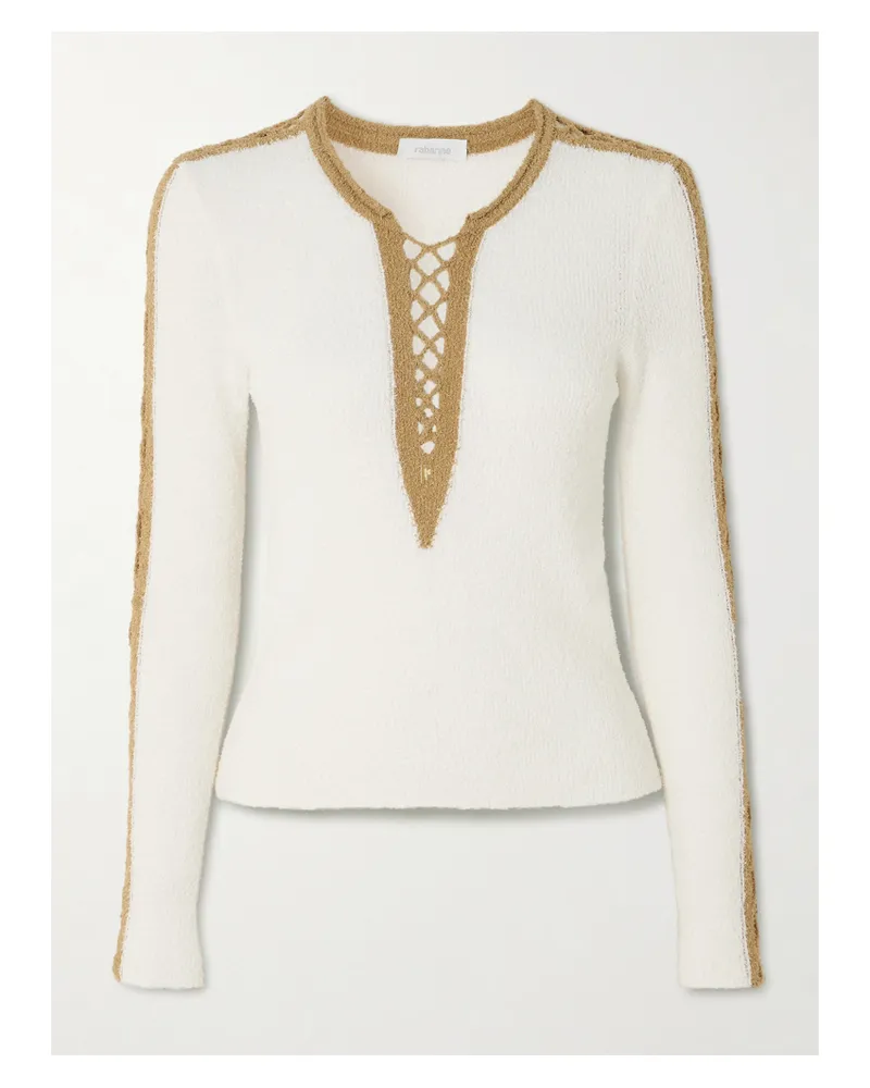 Paco Rabanne Zweifarbiger Pullover Aus Chenille Aus Einer Baumwollmischung Mit Häkeleinsätzen - Weiß Weiß