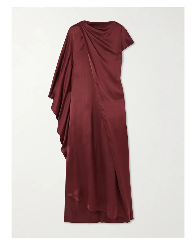 Roksanda Ilincic Hiba Asymmetrisches Kleid Aus Seidensatin Mit Raffungen Und Cape-effekt - Rot Rot