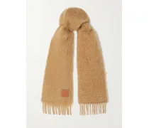 Schal Aus Einer Mohairmischung Mit Applikation Und Fransen - Braun